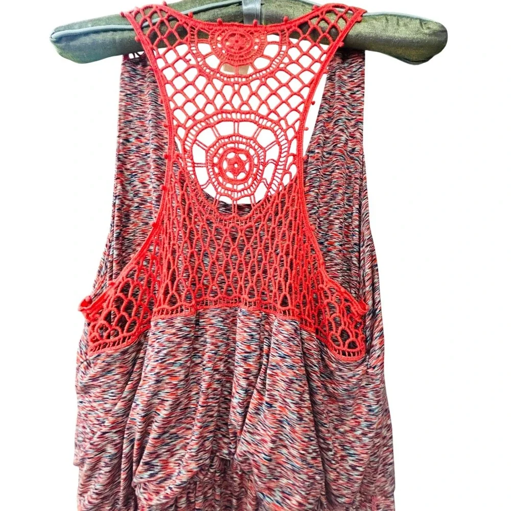 Sundance Red Maxi Dress M Boho Crochet Lace Racerback Sleeveless Festival Beach - Picture 4 of 9